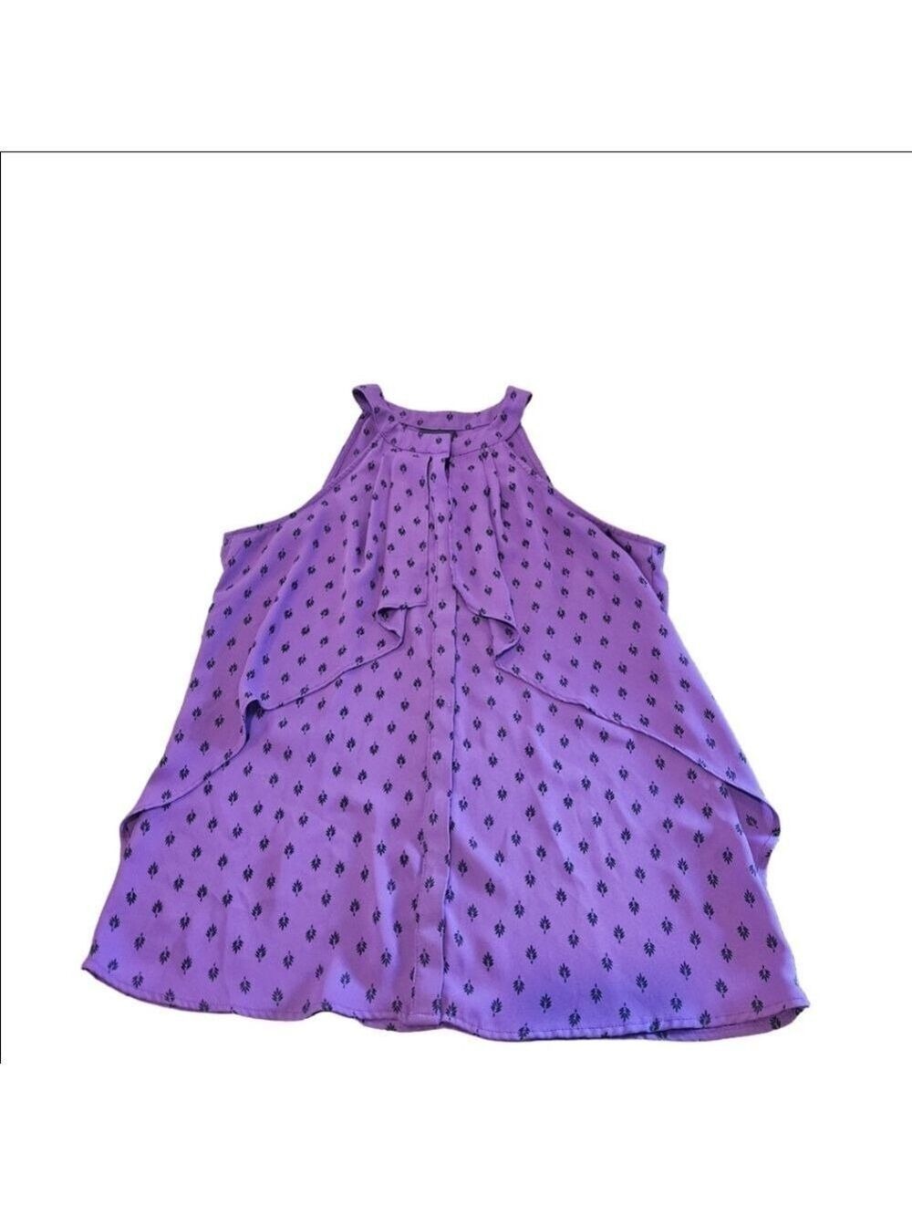 Worthington Women's Elegant Purple With Black Leaf Pattern Halter Blouse, Size S